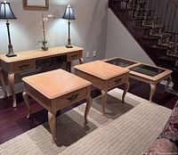 Full view of all four Thomasville tables arranged together