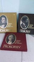 Front covers of Prokofiev, Schubert and Debussy Time Life boxed sets