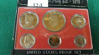 Obverse side of six-coin 1976 proof set in holder