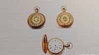 Front and back closed views plus open dial view of pocket watch