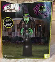 Front of box showing Gemmy Airblown 12 ft witch inflatable