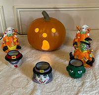 Group shot of all seven Halloween ceramic items