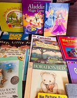 Group shot of several books including The Very First Easter Egg, Aladdin and the Magic Lamp, Cinderella, Green Wilma
