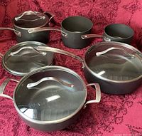 Overall set showing all pans and lids