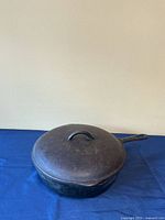 Skillet with domed lid, side angle