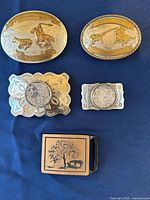 Front view of all five buckles