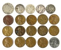 All 20 coins laid out in four rows of five