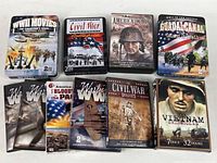 All ten DVD sets and singles displayed front facing