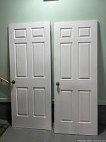Both white 6-panel doors standing side by side