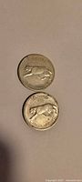 Two silver 1967 Canadian quarters side by side