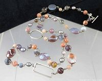 Full view of beaded sterling lace agate and pearl necklace