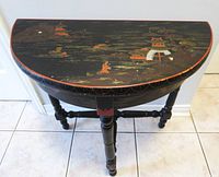 Top view showing hand-painted landscape and table shape