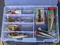 Open Plano tackle box showing overall contents