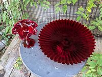Overhead view showing ruby cake plate and candy dish