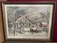 Framed Currier & Ives lithograph showing full image and frame
