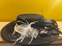 front view showing feather embellishment and bead band