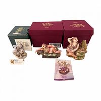 All three Harmony Kingdom trinket boxes with their original boxes and paperwork