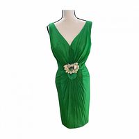 Front view of green Lili Diamond dress on mannequin