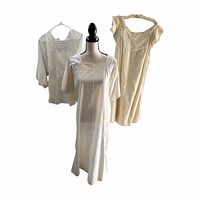 Front view of all three antique cotton undergarments