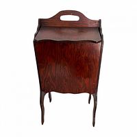 Front view of wooden sewing caddy on legs