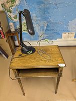 Oak bedside stand with lamp and wine holder on top