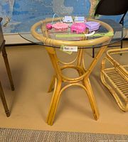 Full view of bamboo base with glass top in place