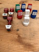 Group view of all stamps on tabletop