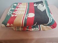 Blanket folded showing primary patterned side