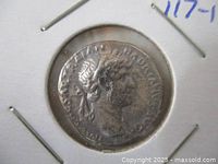 Obverse of Hadrian silver denarius in 2×2 holder