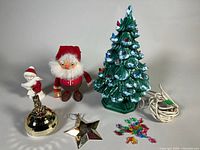 Full lot—ceramic tree, figurines, ornaments, spare bulbs