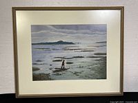 Framed watercolour with mat and wooden frame