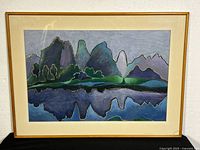 Full view of framed Joseph Muscat acrylic landscape painting