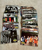 Stacks of Beatles trading cards showing card fronts