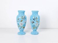 Full view of both matching blue opaline vases
