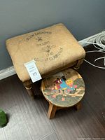 Bench and child’s stool together showing scale and design