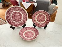 All three Mason's Vista plates displayed on stands