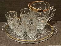 full set on tray showing all pieces and gold trim