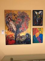 Wall view of all three plaque-mounted Chagall prints