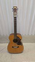 Full view of El Degas acoustic guitar upright