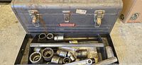 Overall view of Craftsman toolbox open with sockets and bars visible
