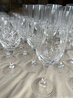 close view of wine glasses showing cut pattern