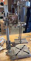 Overall view of Craftsman drill press stand showing column, base, clamp and feed lever