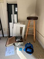 Overall view showing mat cutter, stool, mat boards, blades, manual, negative carrier and hardware pack