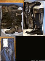Vera Wang suede boots in box, Ellen Tracy leather boots in box, Vera Wang dust bag visible