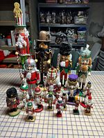 Group photo of all twenty-two nutcracker figurines on tabletop