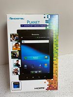 Front of retail box showing Pandigital Planet 7" Android Media Tablet
