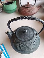 Teapot front view showing body, spout, handle, lid