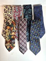 All seven silk ties displayed side by side