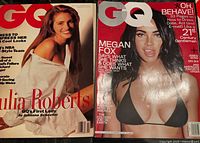 Two GQ magazines: Julia Roberts cover and Megan Fox cover