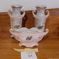 Two matching lustreware vases and footed planter front view
